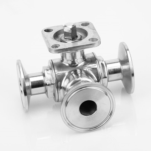 Sanitary Stainless Steel 3-Way Tee Actuated Ball Valve with Mount Pad 