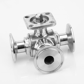 Sanitary Stainless Steel 3-Way Tee Actuated Ball Valve with Mount Pad 